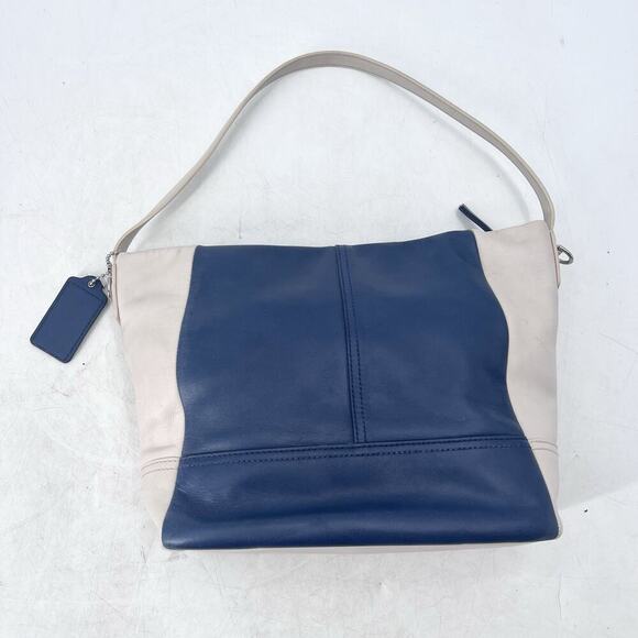 Coach Navy Blue / Ivory Leather Legacy Weekend Hobo Shoulder Bag Purse - Picture 8 of 14